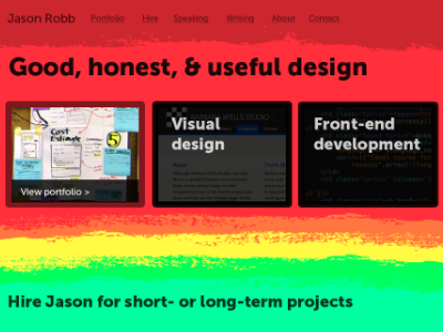 Jason Robb Redesign v3.meh colors design green homepage orange paint rainbow red yellow