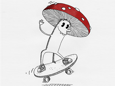The Skating Mushroom mushroom red skateboard skating white
