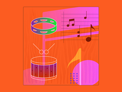 Winter Camp | Illustration camp children digital art drum drums gradient illustration instruments kids movement music musical musical instruments musical notes orange sound tambourin tambourine vector