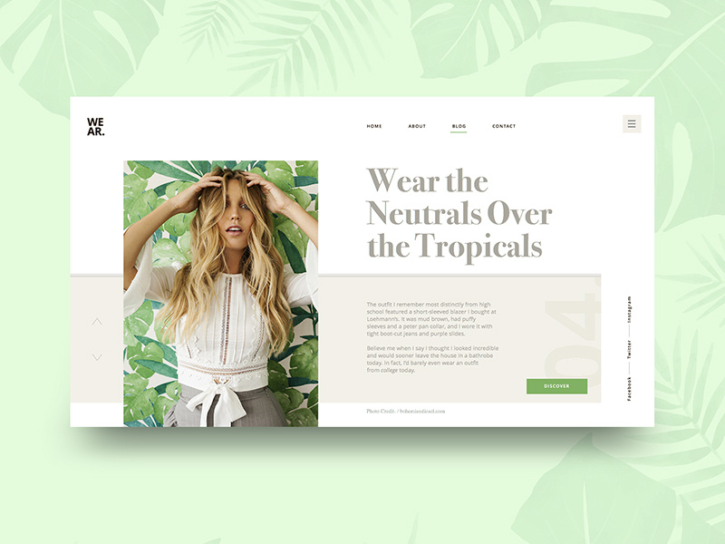 Leaves Fashion Blog UI Concept webdesign ux photography model landing fashion web design color ui
