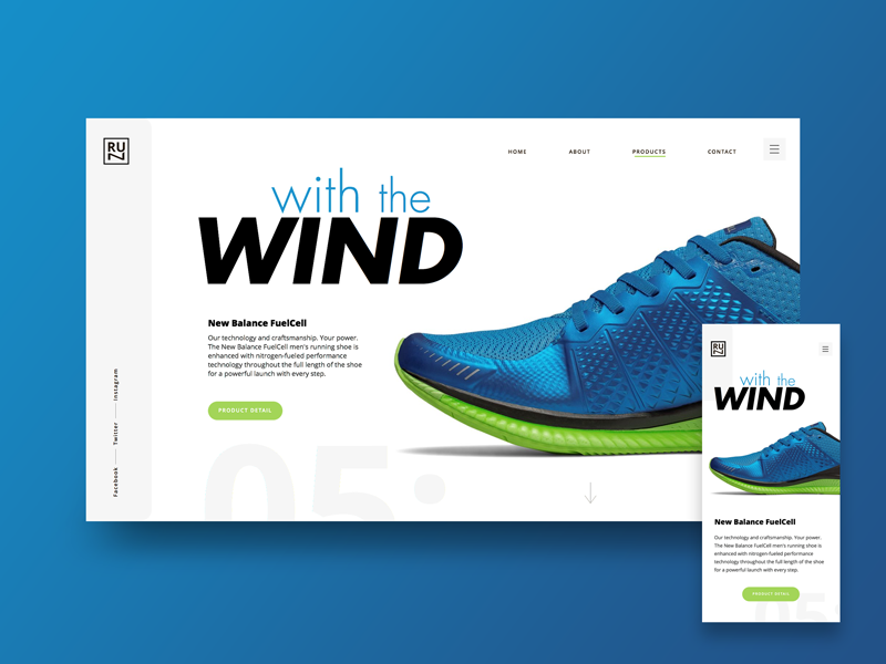 Running Shoes Store photography landing design color blue product clean webdesign
