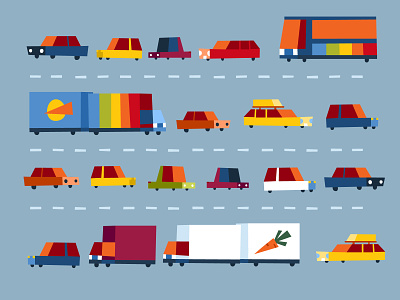 PJP - Traffic car carrot cartoon children childrensbook colors flat highway illustration rainbow traffic vector