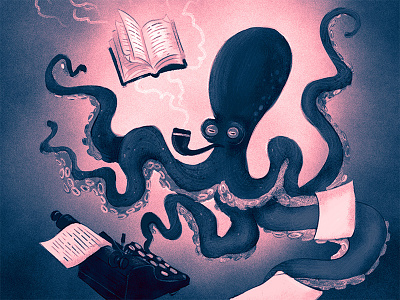 Dream about octopuss and book childrensbook dream illustration surreal