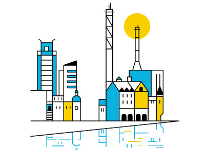 Goteborg architecture blue blue and yellow illustration line minimal sun sweden vector