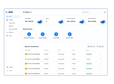 XEND blue dashboard design figma fintech ui ui ux uiux ux