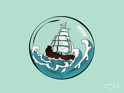Kraken Gumball Machine (top) glass gumball illustration sailor sea ship toy wave