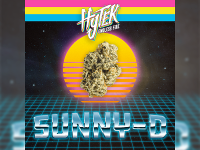 Hytek Sunny-D branding cannabis design dispensary gradient graphic design illustration marijuana media neon outrun photoshop poster radiant social social media weed