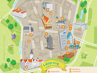 Illustrated map: Leipzig city centre childrens book illustrated map illustration vector illustration