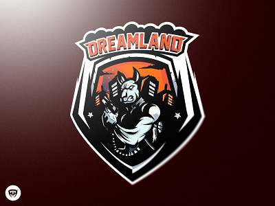"DREAMLAND" mascot logo design city clouds design dream illustration kangaroo land logo mascot pitbull shield