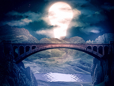 Fantasy Photo Manipulation bridge bulb fantasy graphic design lake photo manipulation