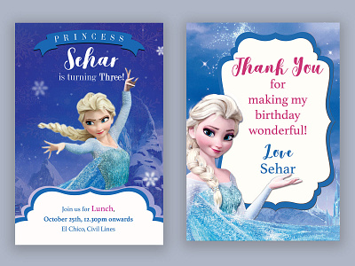 Birthday Invite and Thank You card on Frozen theme art birthday card birthday invitation design frozen invite invite design princess elsa
