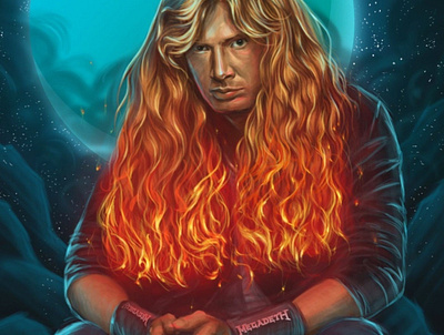 Dave Mustaine 🔥🎸 cg digital draw fire illustration megadeth mustaine neon paint redhead rock thrashmetal