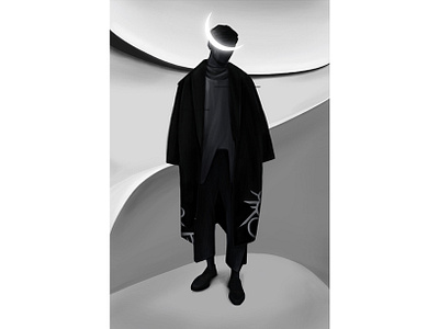 m o o n black boy cg coat design digital draw fashion illustration man moon paint