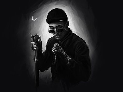 A l a n black cg design digital draw illustration man moon music paint rap singer