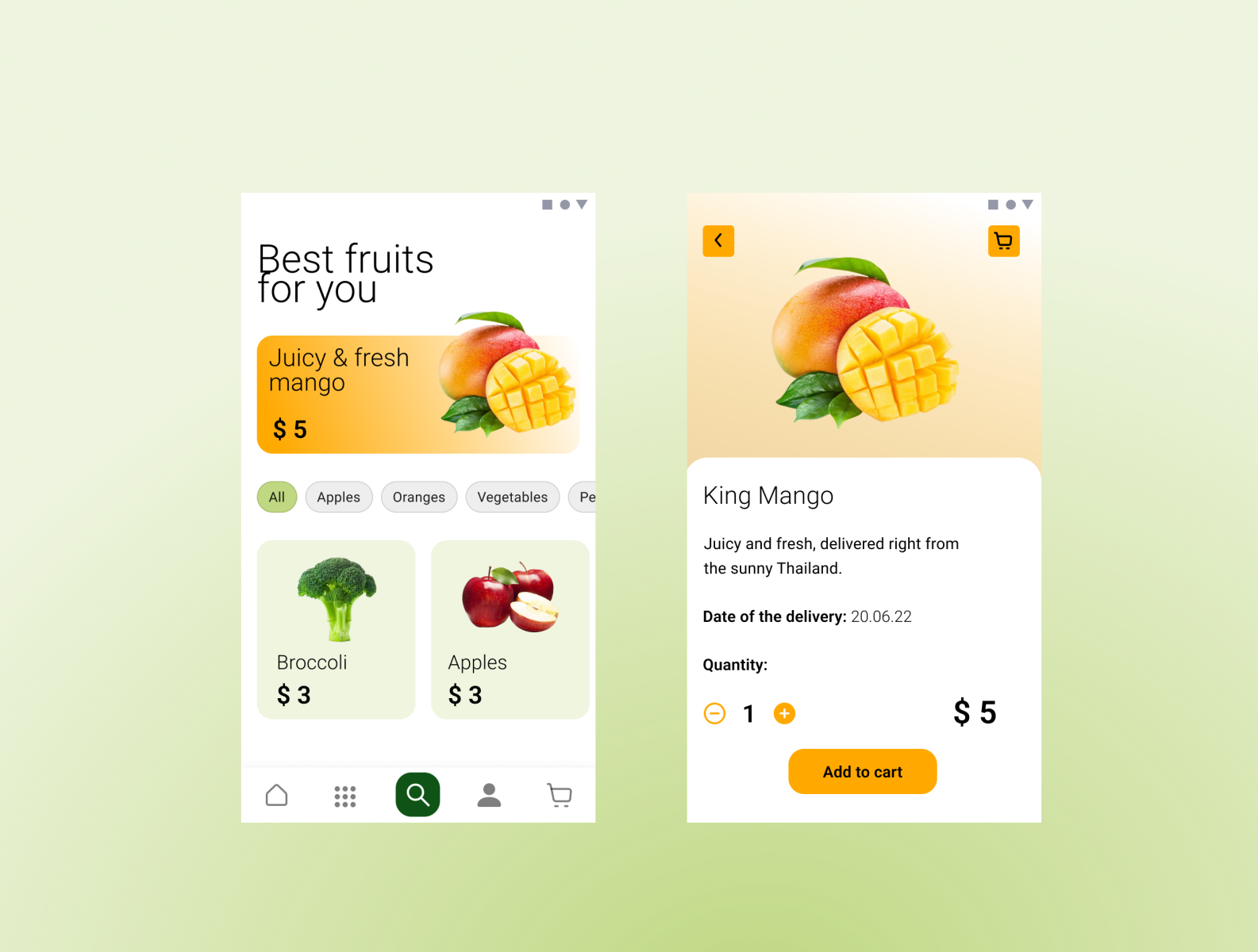 Daily UI mobile app for fruits&vegetable delivery for Android by Lily