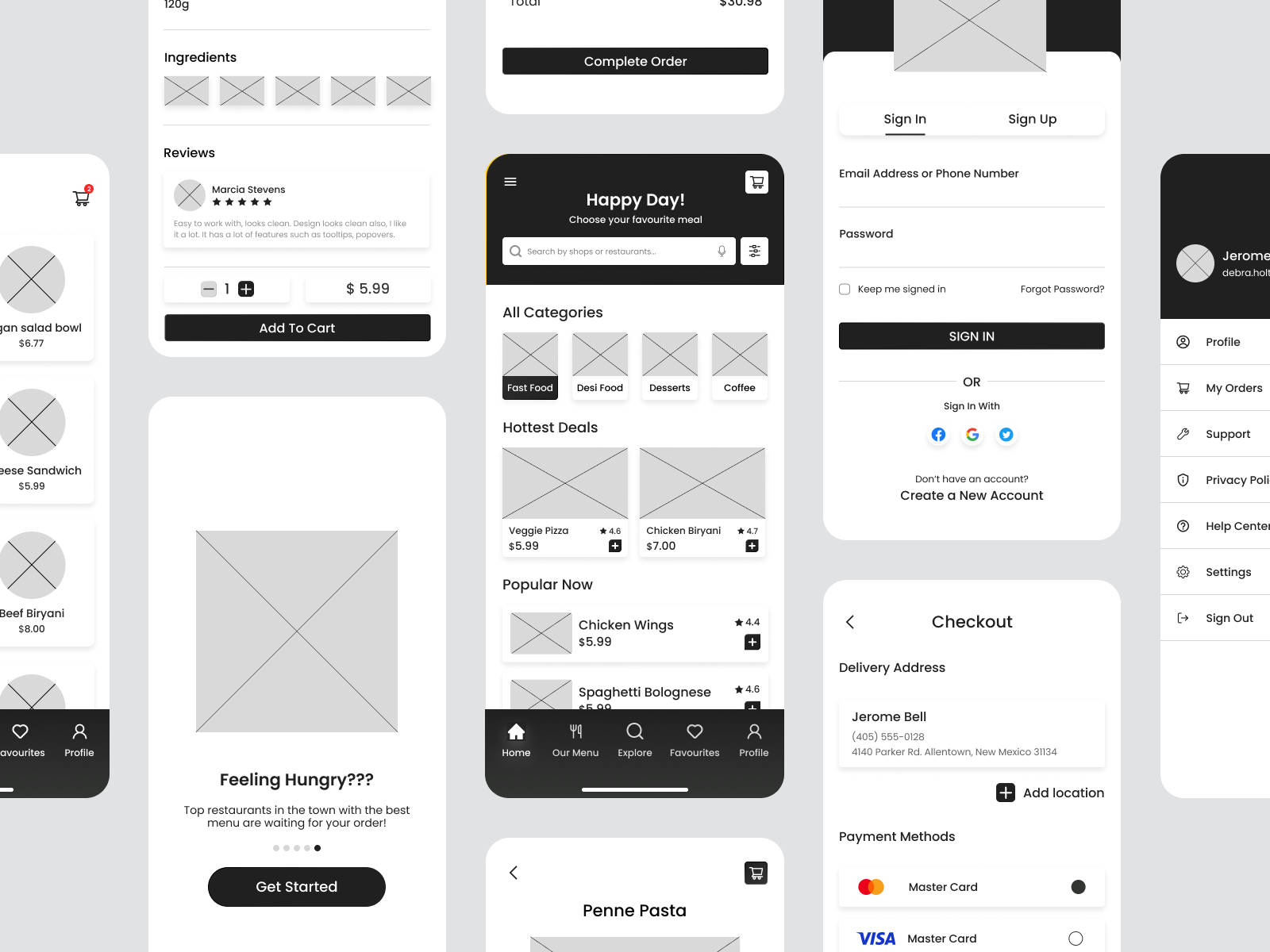 Food Delivery App Wireframes by Aqsa Arif on Dribbble