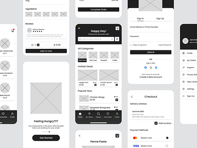 Food Delivery App Wireframes andriod app design andriod app wireframes android android food app design app ui food app ui wireframes food delivery app wireframes ios app mobile app wireframes online food delivery app ui ui uiux wireframes