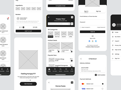 Food Delivery App Wireframes