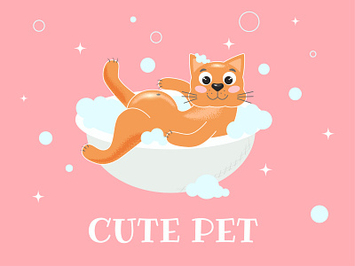 Cute illustration cat in bathroom branding simple