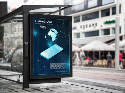Technology festival promotion banner planet