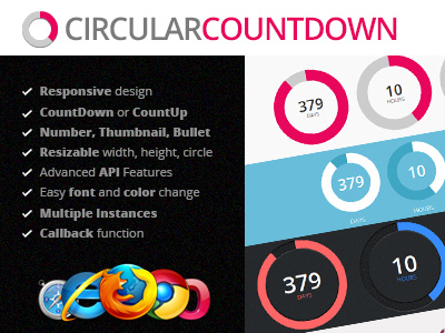 Circular Countdown jQuery Plugin canvas circular clock countdown counter countup flashblue jquery plugin responsive timer