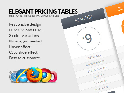 Elegant Pricing Tables clean css3 elegant flashblue hover html pricing responsive slide table transition