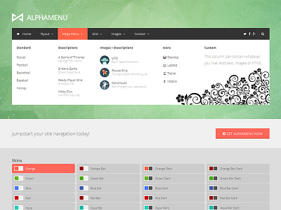 AlphaMenu - Responsive jQuery Mega Menu customizable dropdown flashblue flyout horizontal jquery mega menu navigation responsive vertical