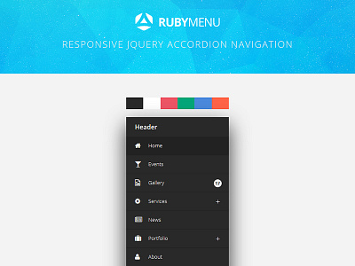 RubyMenu - Responsive jQuery Accordion Navigation accordion css3 effect flashblue fontawesome jquery menu navigation responsive ruby skin