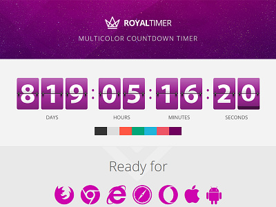RoyalTimer - Multicolor Countdown Timer canvas countdown digital flashblue flip multicolor multiple resizable responsive royaltimer timer vector