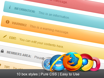 CSS Notification Box box button chat close css download edit fail flashblue icon info jquery lock notification success task tip warning