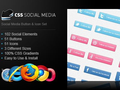 CSS Social Media button css icon large media medium modern set small social
