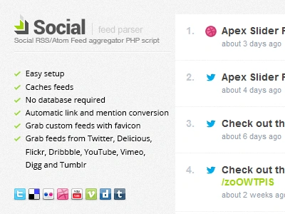 Social Feed Parser aggregator atom custom favicon feed flashblue parser php rss social video