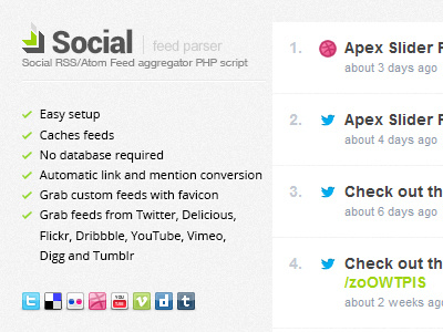 Social Feed Parser aggregator atom custom favicon feed flashblue parser php rss social video