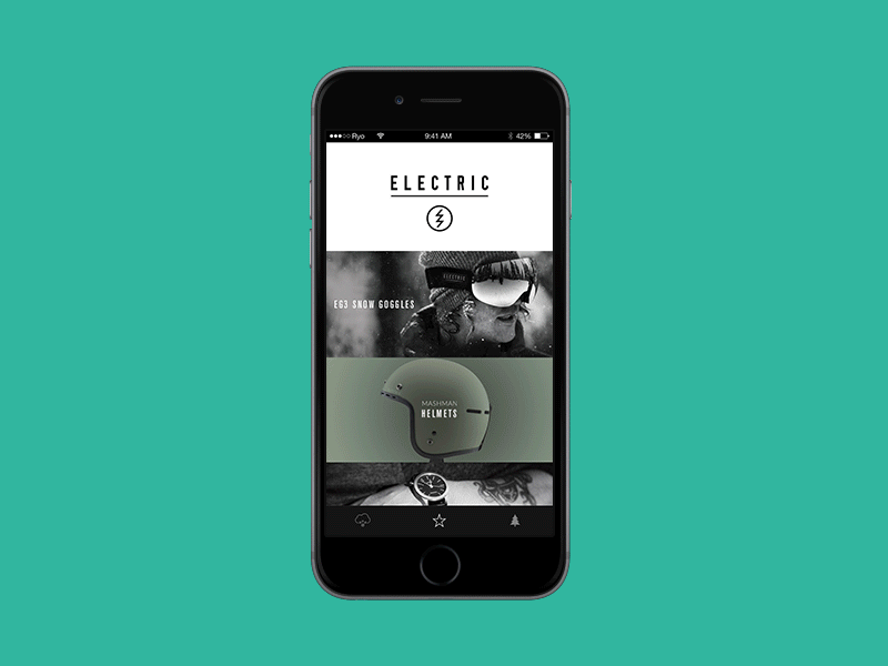 Electric mobile Gallery animation animation ecommerce electric gallery interface ios mobile shop snow snowboard ui ux