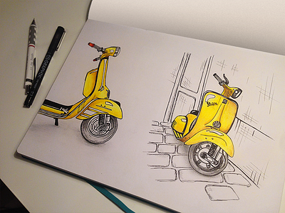 Yellow Vespa illustration moped sketch sketchbook vespa yellow