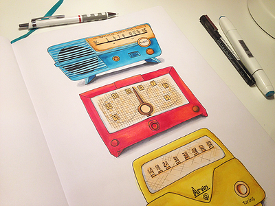 Retro radios illustration markers radio retro sketch sketchbook
