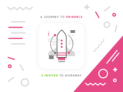 2x Dribbble Invites Giveaway 2 debut draft dribbble giveaway invitation invite pink player rocket shot two