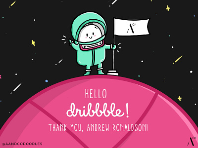 Hello Dribbble astronaut doodle doodlemon hello hello dribbble illustration space