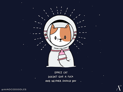 Spacecat gives no fucks cat cute doodle doodleart illustration space art space cat