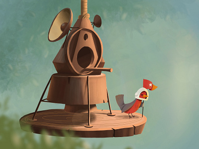 The bird has landed apollo bird bird house character illustration procreate space