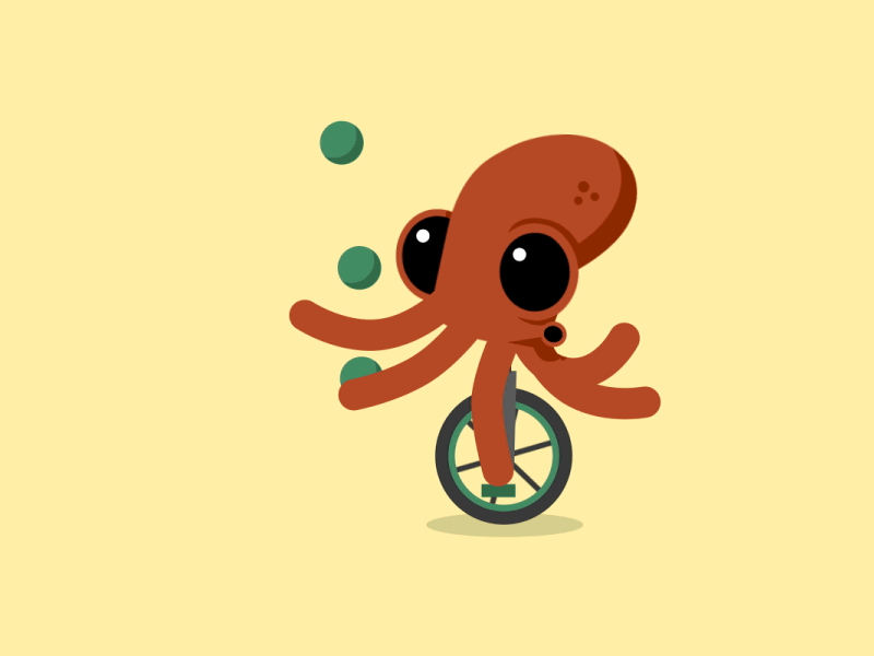 Juggling Octopus on a Unicycle after effects animation juggle juggling octopus squid unicycle