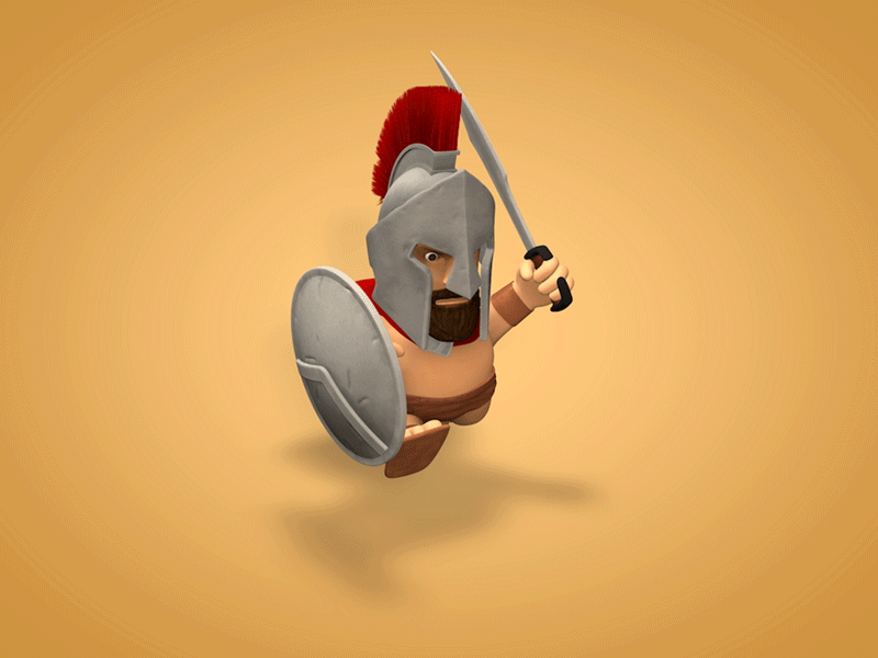 Spartan Run 300 3d animation c4d character helmet loop run shield spartan sword warrior