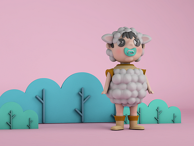 3D Baby Sheep 3d baby bush c4d c4dart cinema 4d cinema4d cute modeling pacifier sheep shrub