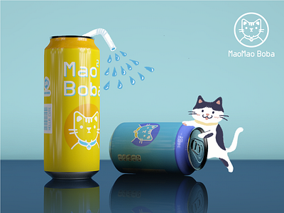 MaoMao Boba Package Design 3d 4d boba can cat cinema 4d cinema4d cute drink illustration logo package straw