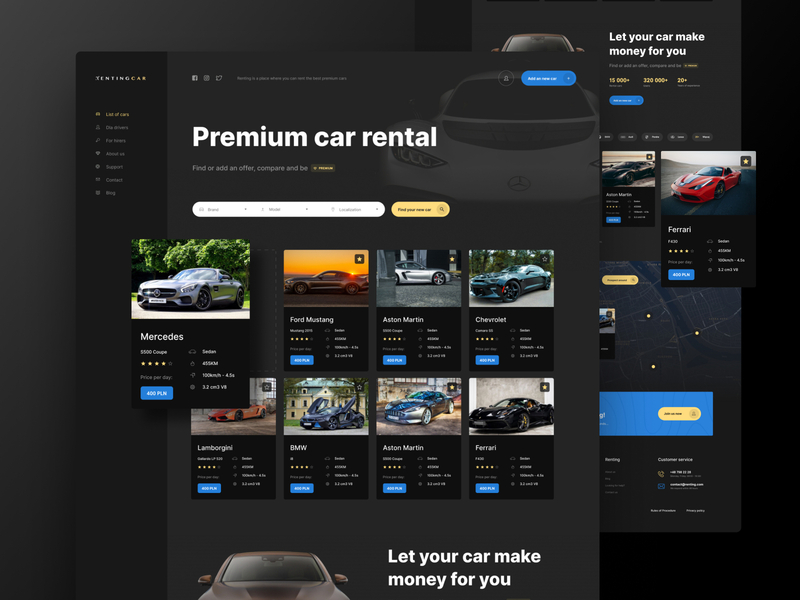 RentingCar Homepage card clean color design minimal simple ui ux web website