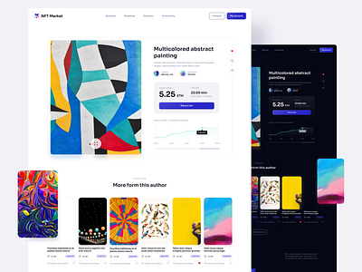 NFT Market - Item Page bitcoin btc clean crpto cryptocurrency design ecommerce eth ethereum free freebies market minimal nft shop simple template ui uikit