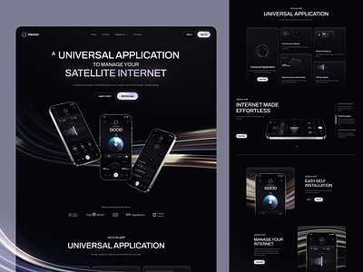 Vexion - Landing page for a conceptual app abstract app card clean color concept design figma free freebies graphic design internet landing page manage mobile satellite template ui ux