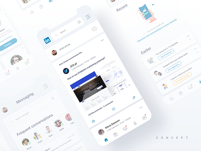 LinkedIn redesign concept app application clear concept design minimalist mobile redesign smooth ui ux