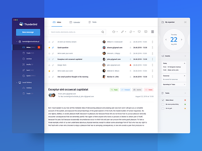 Redesign of Thunderbird e-mail client app ckean client communicator concept desigm desktop email firefox gmail graphic design interface message minimal redesign simple thunderbird ui ux white