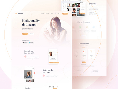 Premium Dating App - Landing page app card clean color design digital graphic design icon interface minimal orange simple ui vector web website white